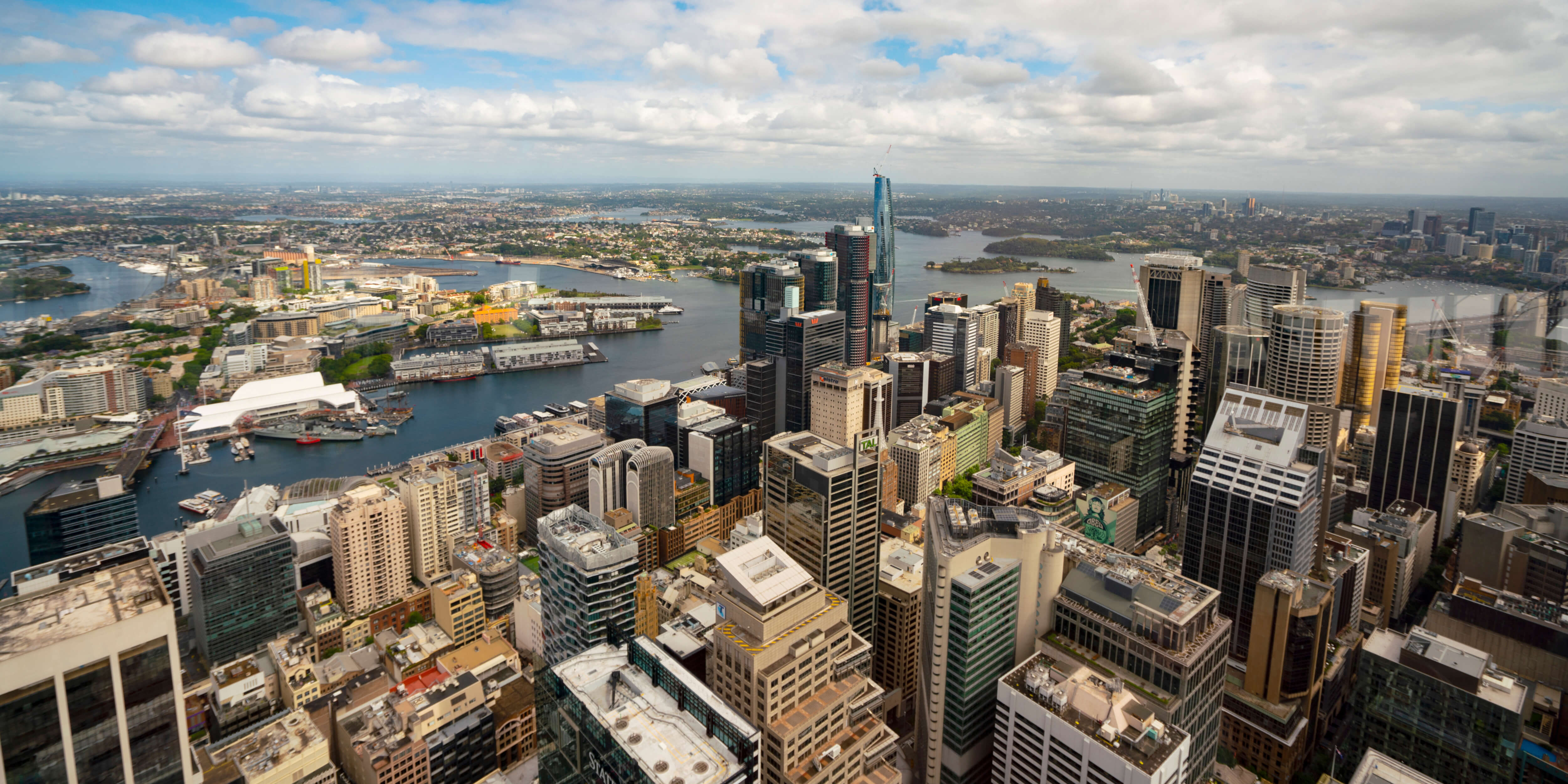 Aerial view of Sydney CBD with buildings and water