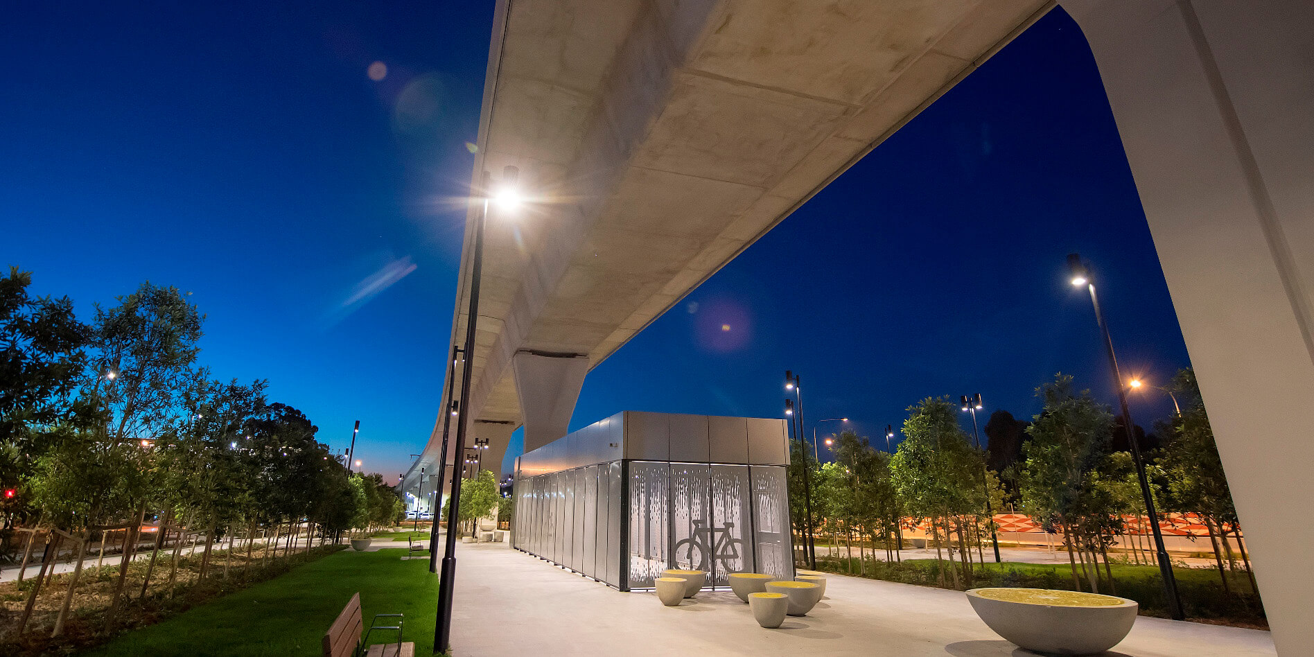 night time image of a train station