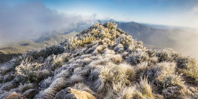 Mount Kaputar summit lookout during winter with a light dusting of snow 