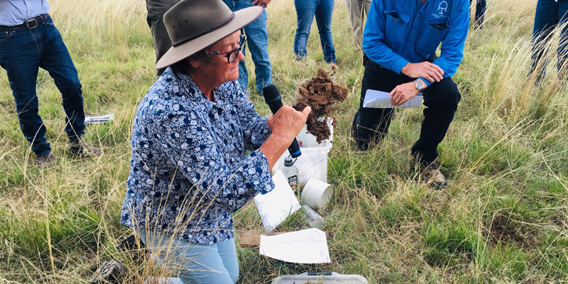 Dr Judi Earl demonstrating soil monitoring techniques