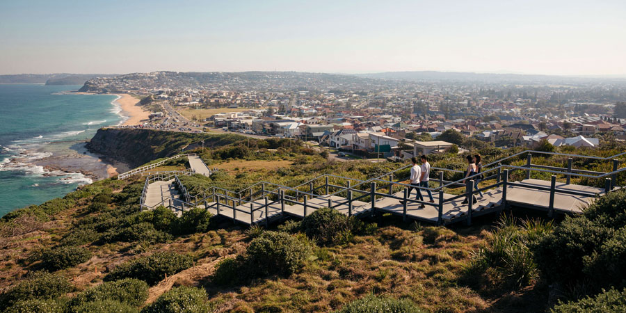 People enjoying the scenic walk along the Newcastle Memorial Walk