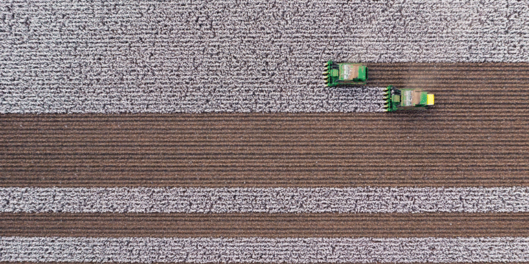 Aerial overlooking cotton farming in progress on the Newport Cotton Farm, Moree. 