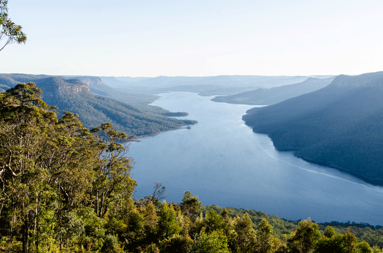 Lake Burragorang, formed by Warragamba Dam, when full holds four times more water than Sydney Harbour