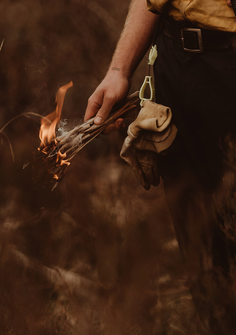 close up of a hand holding burning grass