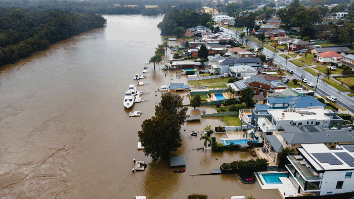 Aerial view of flooding along Georges River in south-west Sydney in 2022