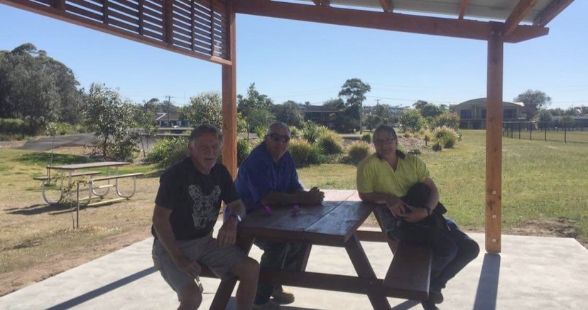 Lions Club volunteers enjoy Jerry Bailey Oval’s new shelter area