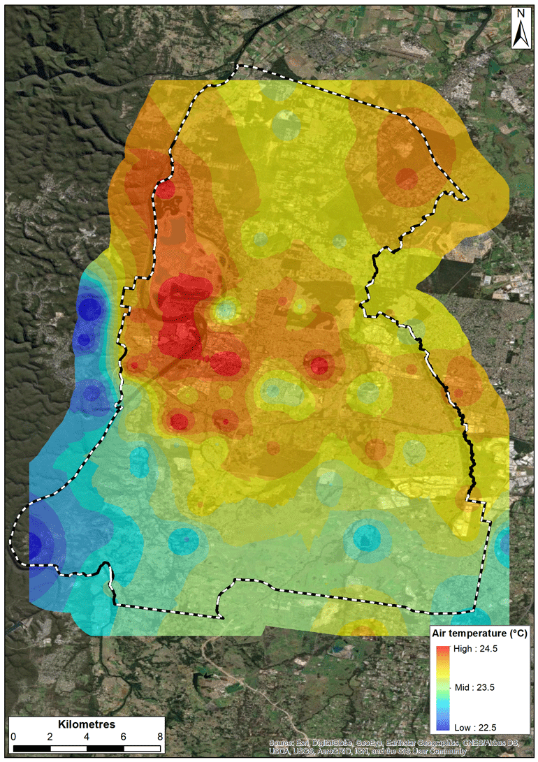 Map of Average summer temperatures of 2019 to 2020 varied across the Penrith area.