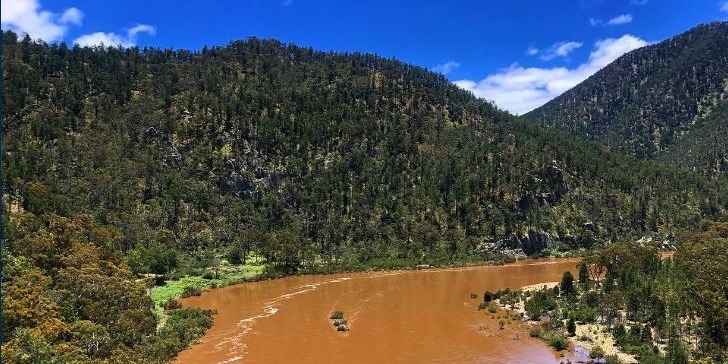 Soil erosion after rain in the Snowy River at Byado Wilderness areas after storms in 2021